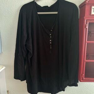 Torrid Black Long Sleeve Henley Button down Blouse
